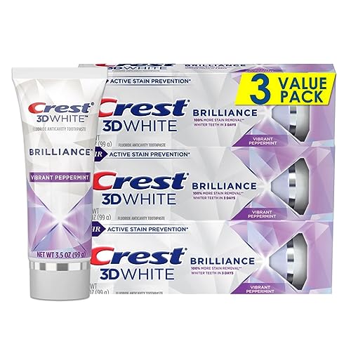 Crest 3D White Brilliance Teeth Whitening Toothpaste, Vibrant Peppermint, 3.5 oz, Pack of 3